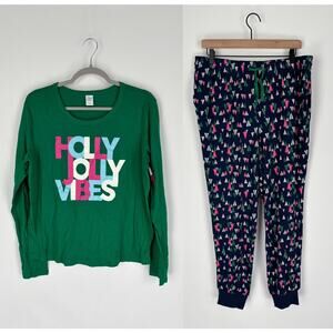 Sleep Chic Holly Jolly Vibes Long Sleeve Pajama Set Womens Size Large Christmas